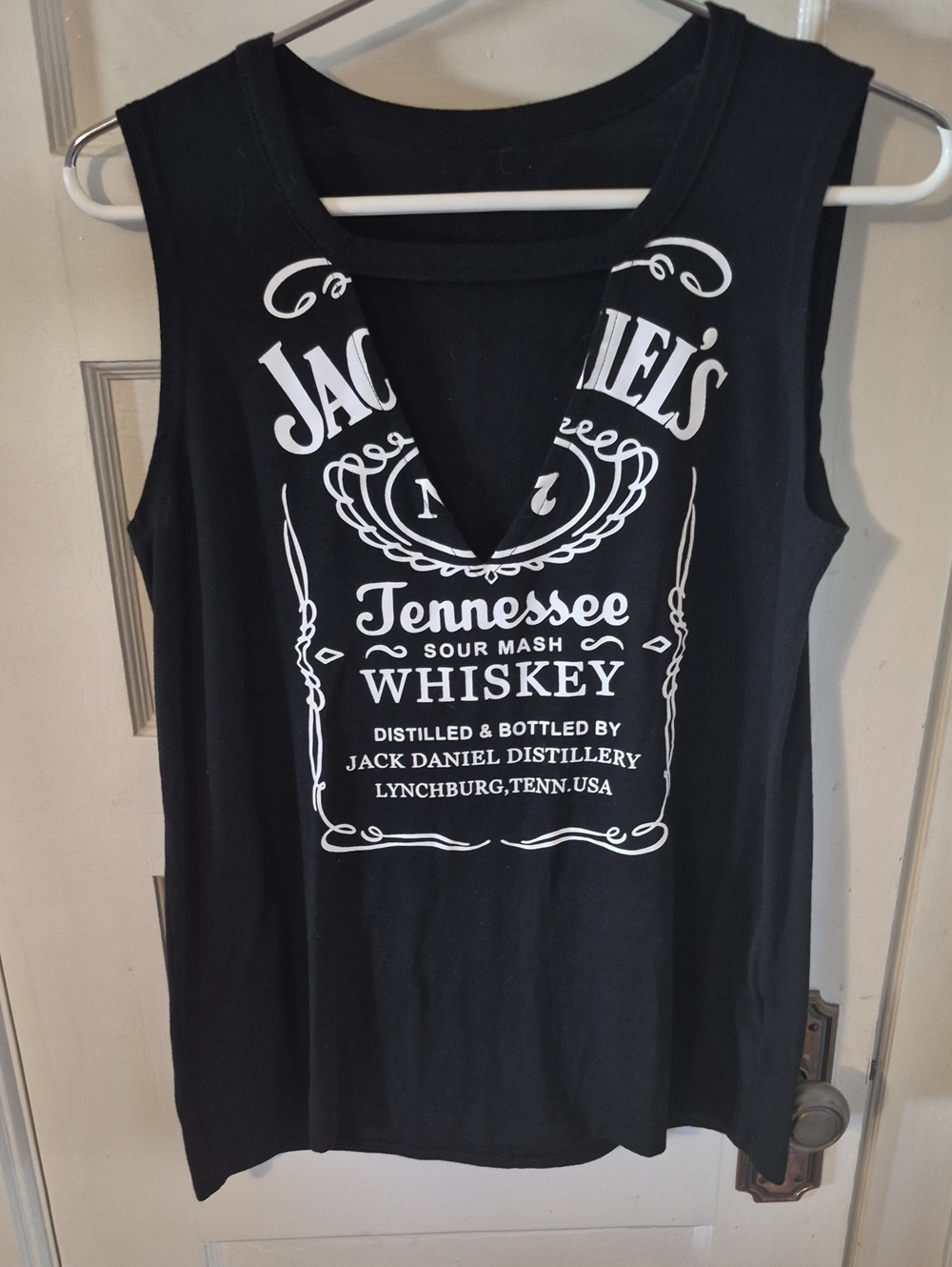 Black Tank Top with White Care Label Graphic